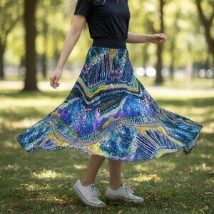 LM Studio Multi Color Broomstick Skirt Western BoHo Size 14 Vintage